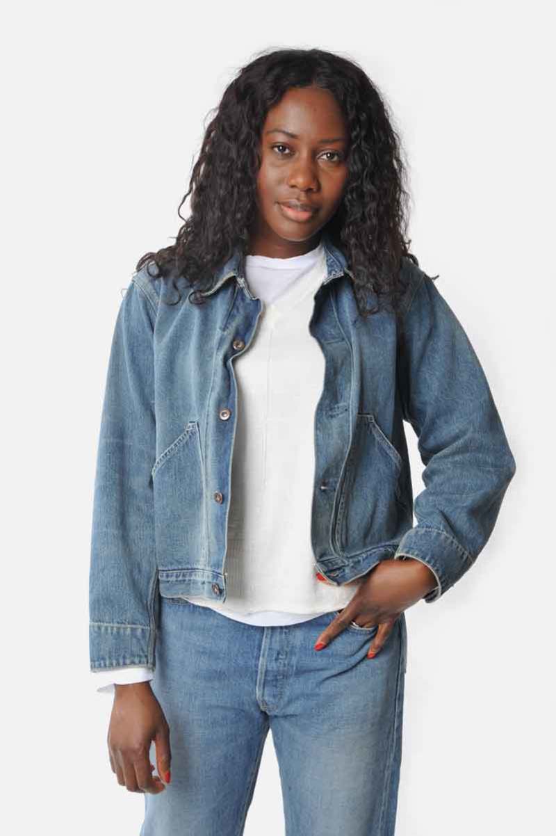 Chimala Medium distress short denim selvedge work jacket - Blue