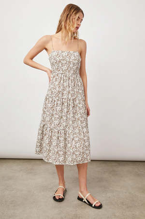 navy dress brown belt Seraphina Brown Floral Ruffle Maxi Dress main image 1