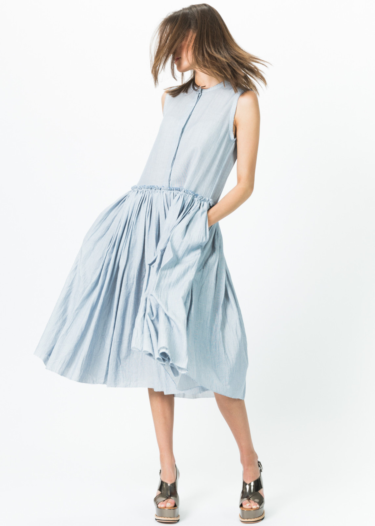 Sara Lanzi Sleeveless Button-Up Gathered Dress - Image 1 of 6