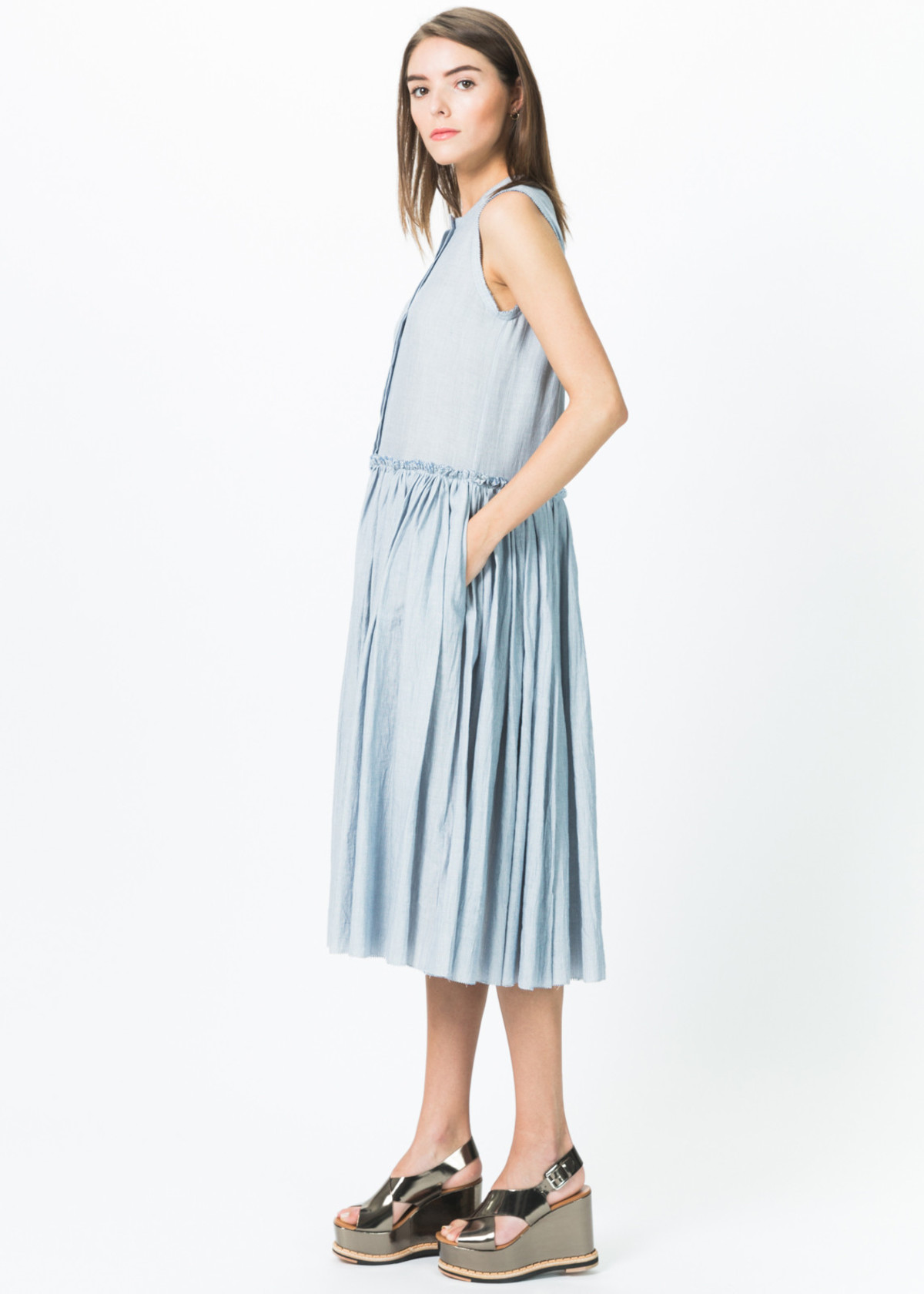 Sara Lanzi Sleeveless Button-Up Gathered Dress - Image 3 of 6