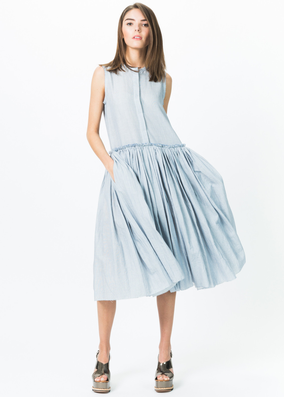 Sara Lanzi Sleeveless Button-Up Gathered Dress - Image 5 of 6