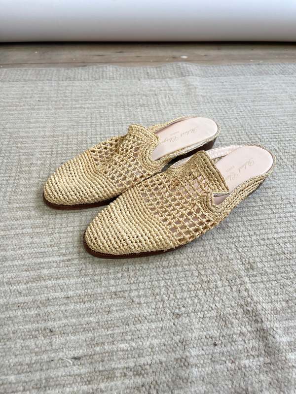 pre-loved] Robert Clergerie Raffia Slides Tan Garmentory