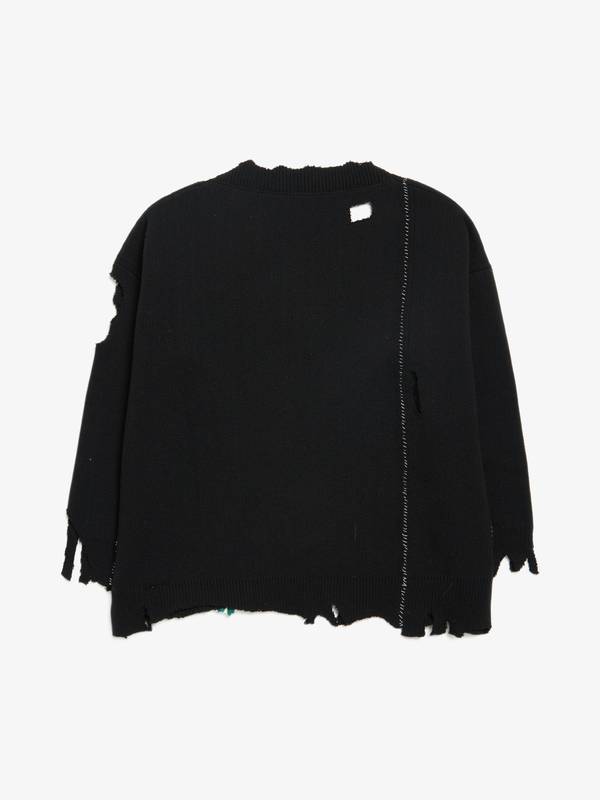 Raf Simons M Ragged Front Patch V Neck Oversized Woolen Sweater 