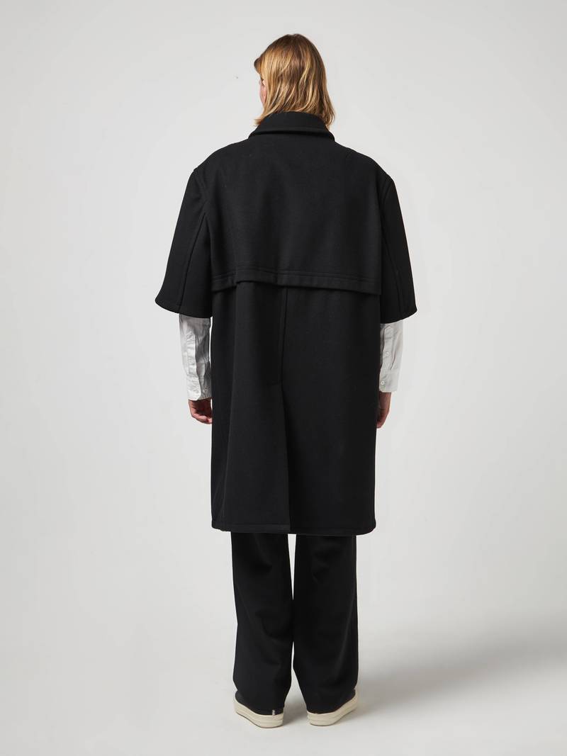 Raf Simons M Short Sleeve Button Woolen Coat - Black | Garmentory