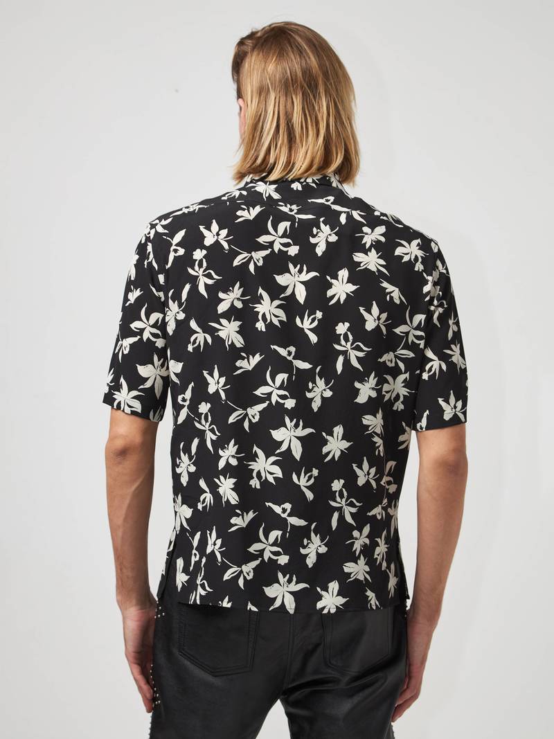 Saint Laurent Paris M Floral Printed Shortsleeved Silk Shirt
