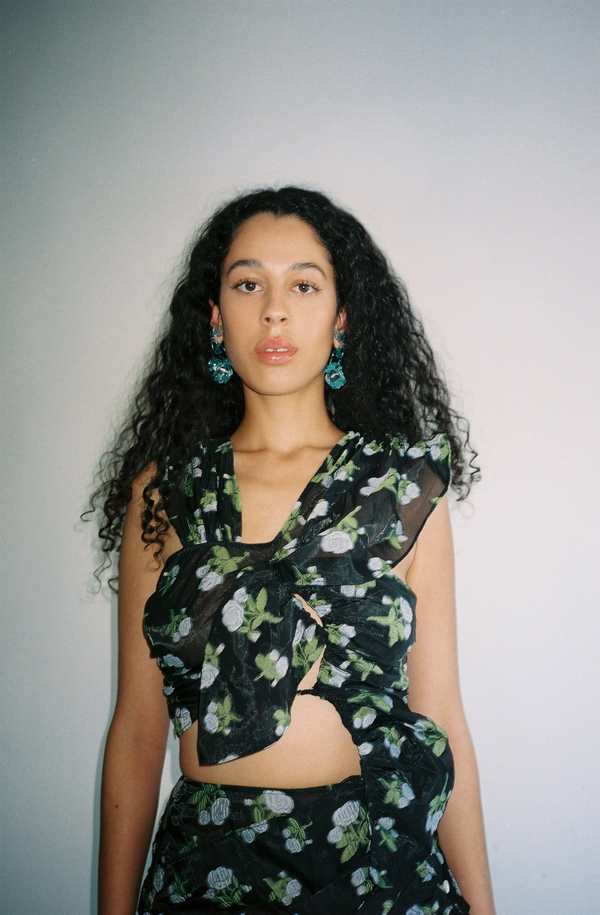 Yuhan Wang Floral Jacquard Ruched Top | Garmentory