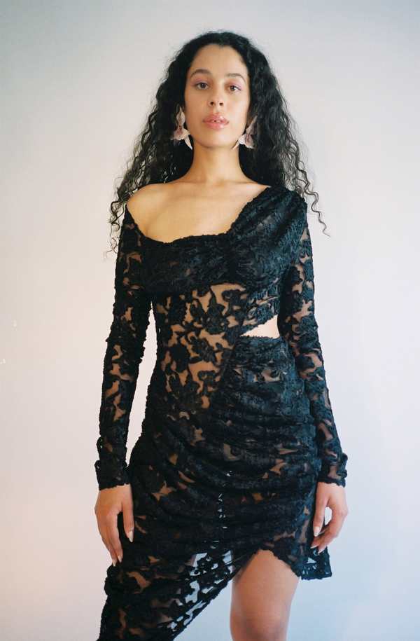 Yuhan Wang Lace Jacquard Draped Dress | Garmentory