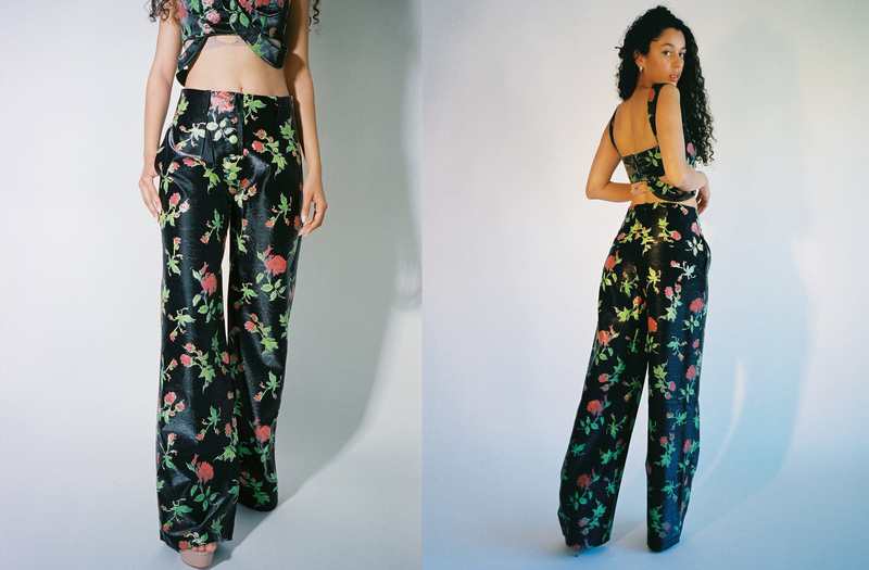 Yuhan Wang Rose Faux Leather Trousers