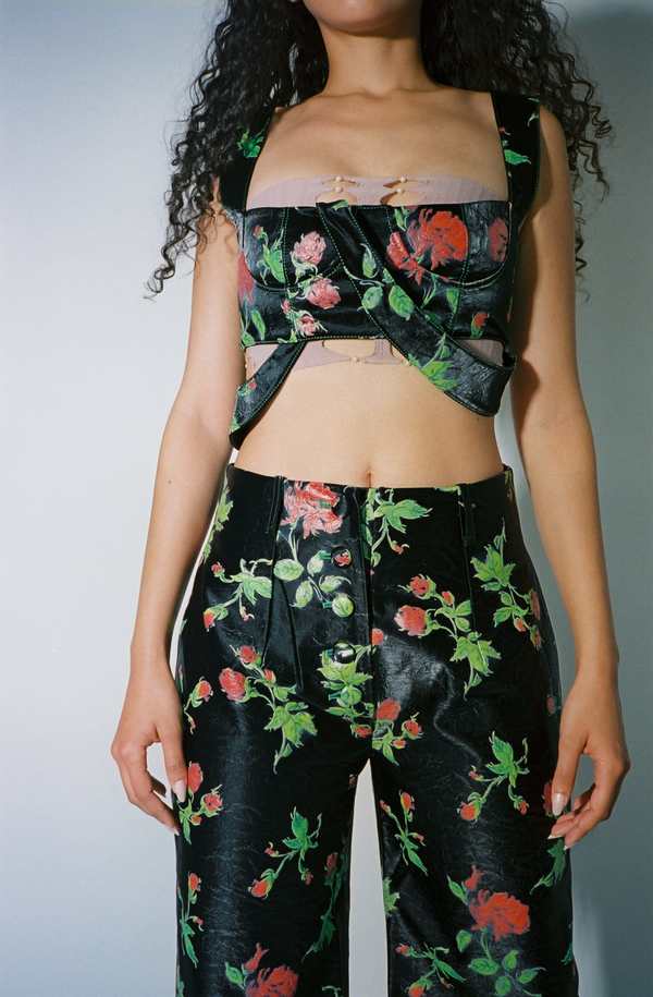 Yuhan Wang Rose Faux Leather Trousers