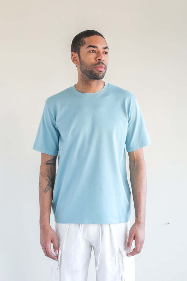 Auralee LUSTER PLAITING TEE - TURQUOISE BLUE | Garmentory