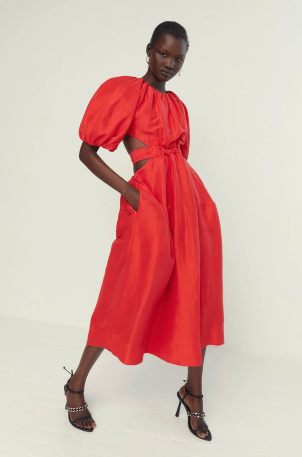 Aje Mimosa Cut Out Midi Dress - Scarlet Red | Garmentory