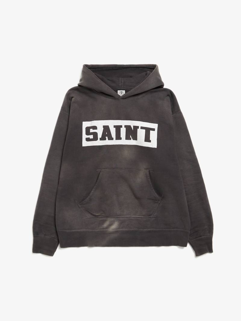 Saint Michael Logo and Cross Printed Cotton Hoodie - Dark