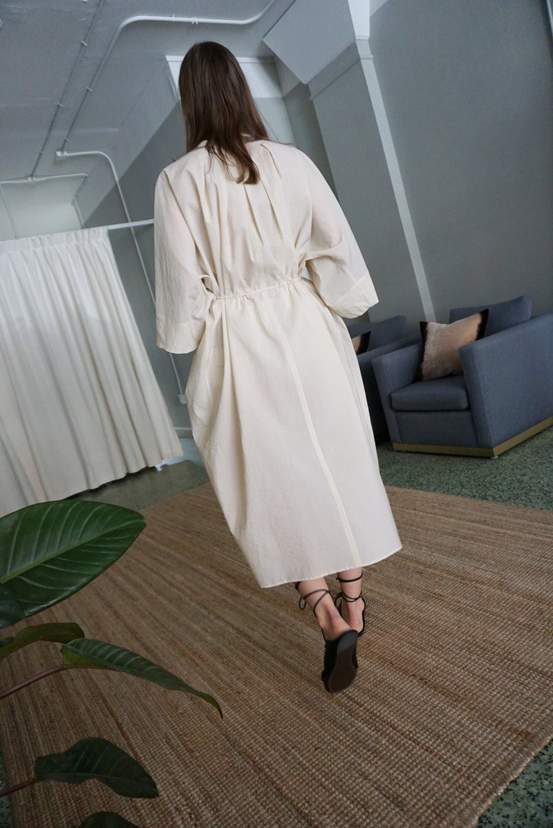 strapless open back dress Palina White Lyocell Pleated Midi Preppy Shirt Dress