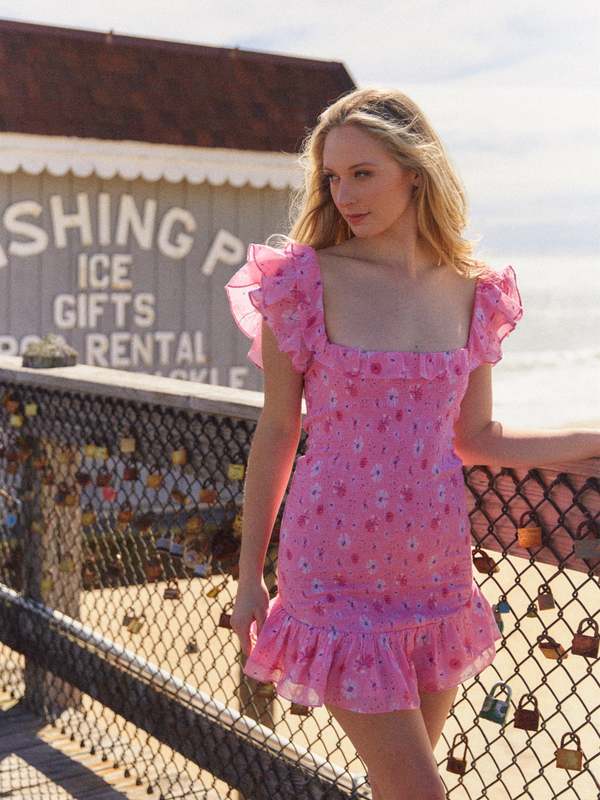 LoveShackFancy Kodie Mini Dress - Coral 