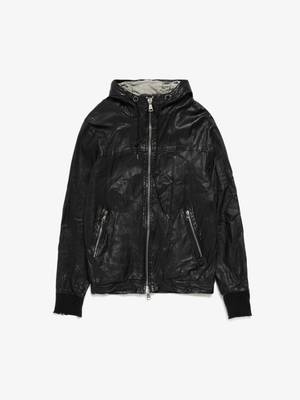 Giorgio Brato M Cotton Lining Hood Zipped Leather Jacket - Black