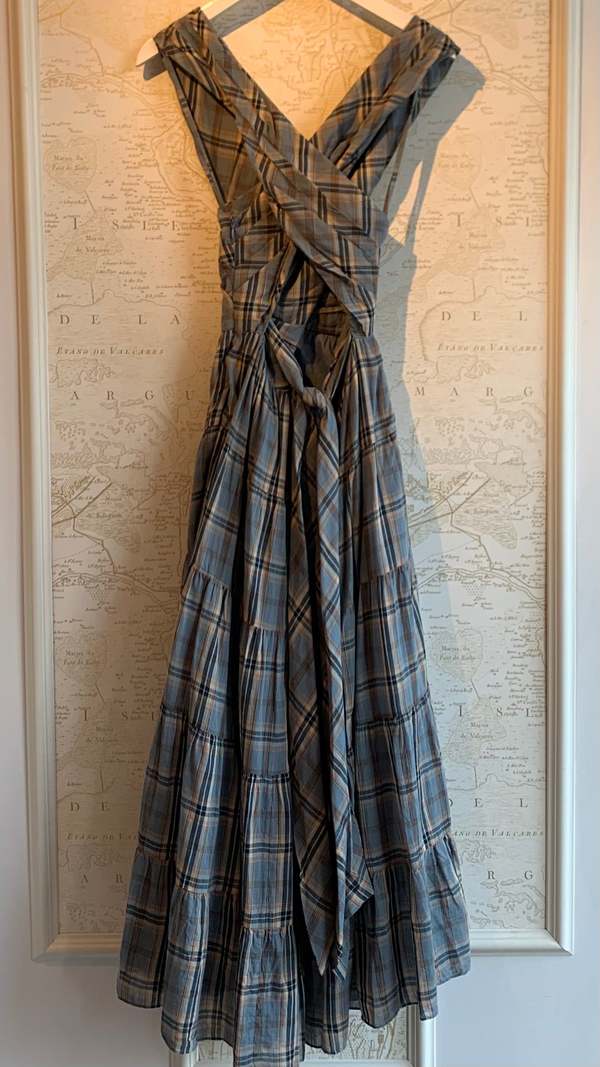 Ulla Johnson Noelle Criss-Cross Dress - Light Blue Plaid | Garmentory