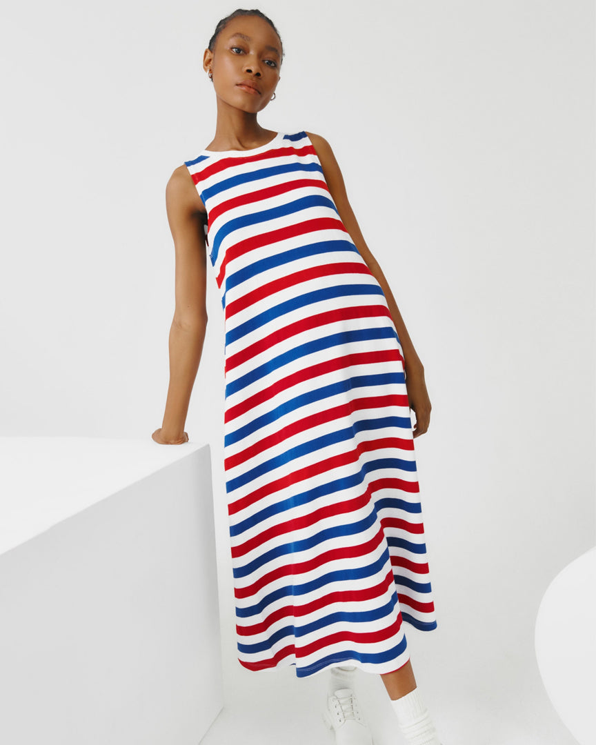 KOWTOW Rugby Tank Swing Dress Red/Blue Stripe Garmentory