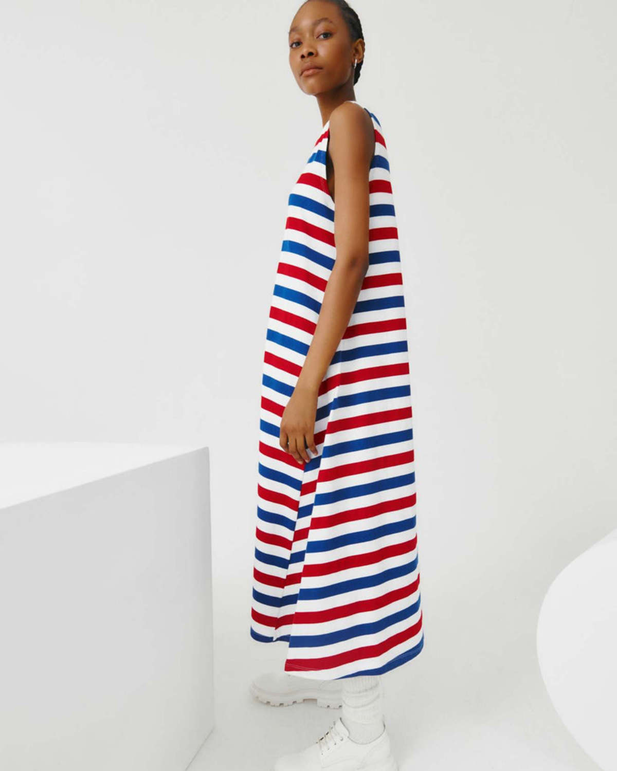 KOWTOW Rugby Tank Swing Dress Red/Blue Stripe Garmentory