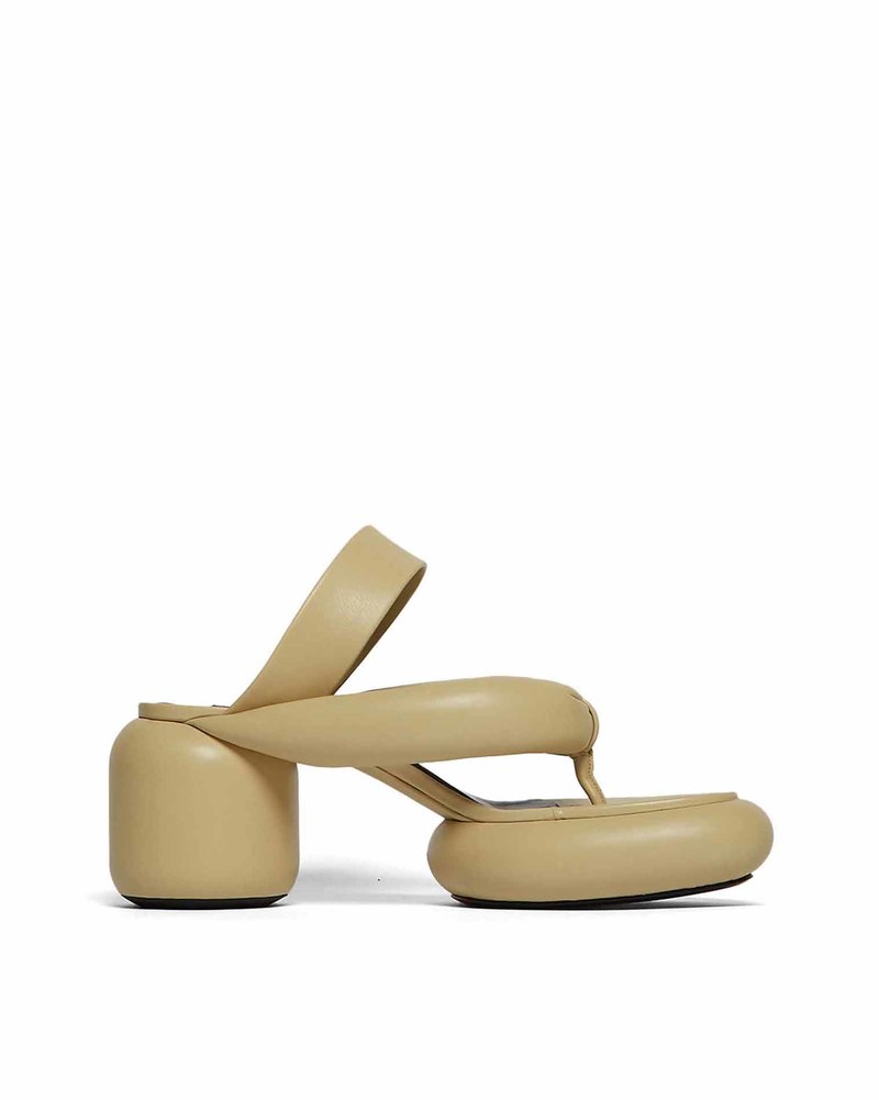 Jil Sander Block Heeled Leather Sandals - Beige | Garmentory