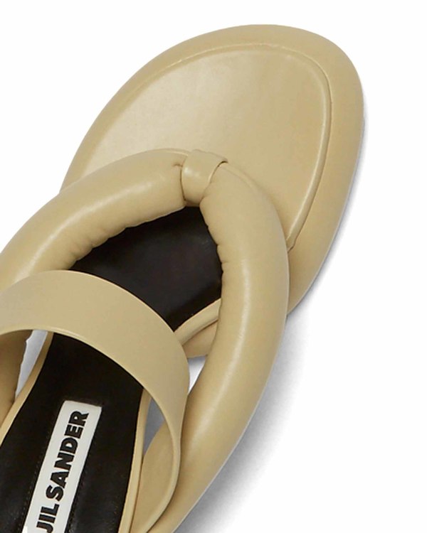 Jil Sander Block Heeled Leather Sandals - Beige | Garmentory