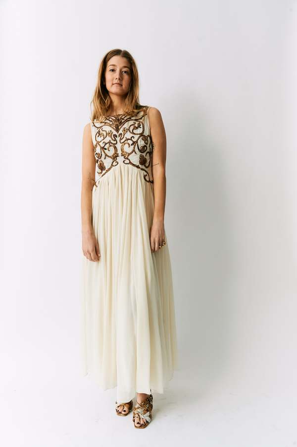 free people embroidered fable midi dress Beige Floral Embroidered Maxi Dress Small