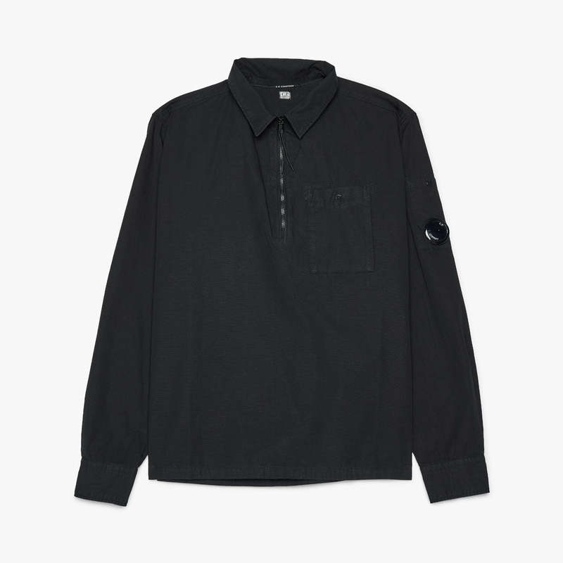 C.P. Company 18CMTS087A006374G999 関税送料込 CP company Cotton Ripstop Half Zip Shirt - Black | Garmentory