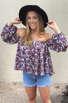 5TWO3 Bardot Top Red Floral 5TWO3 Bardot Top Red Floral