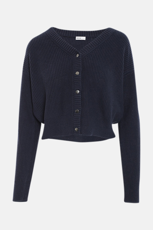 Women's Minnie Rose Textured Cropped Cardigan Sweater - Navy