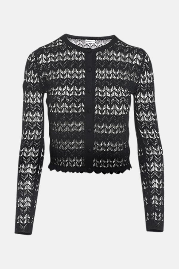 Women's Minnie Rose Pointelle Cropped Cardigan Sweater - Black