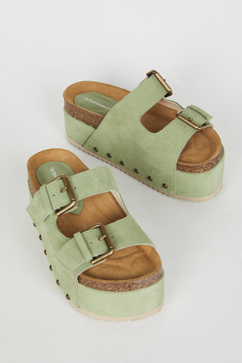 INTENTIONALLY Cooper-2 Platform Sandal Sage Green Tea