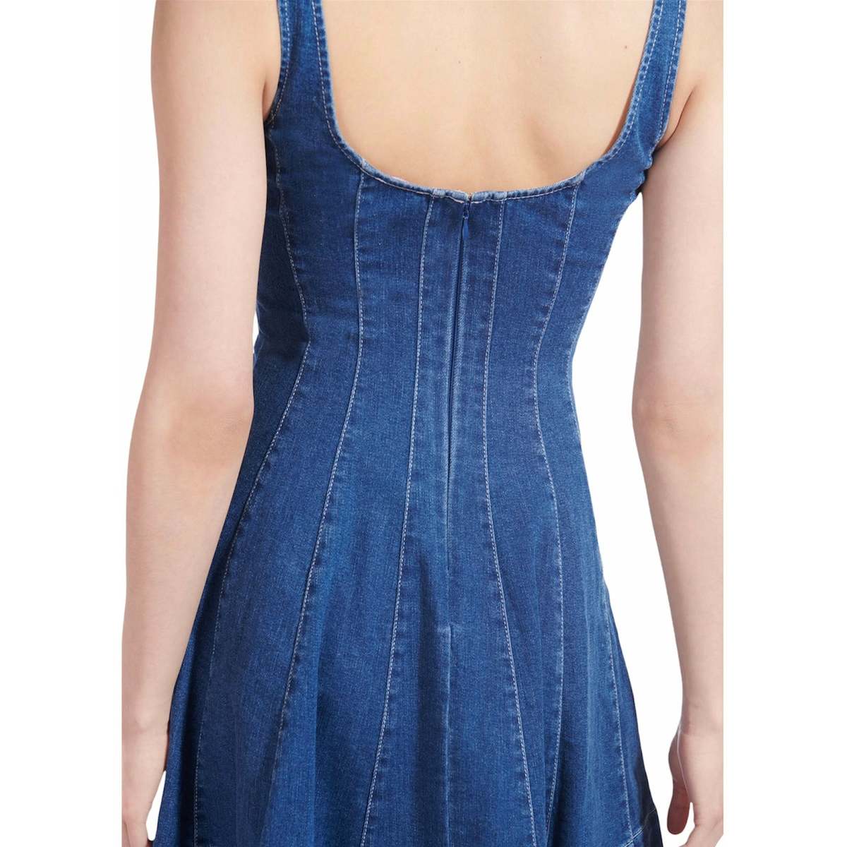 staud wells denim dress STAUD Wells Fit-&-Flare Denim Mini Dress
