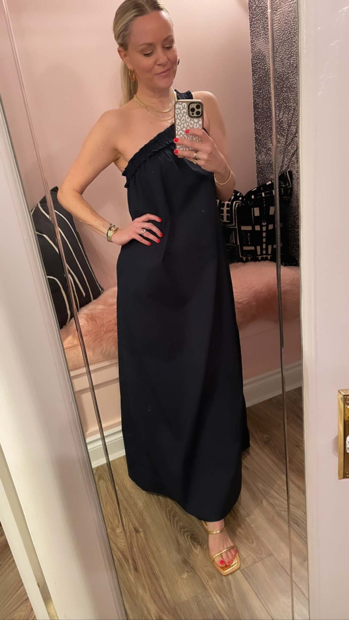 Bird & Knoll Donatella One Shoulder Maxi Dress - Navy Blue