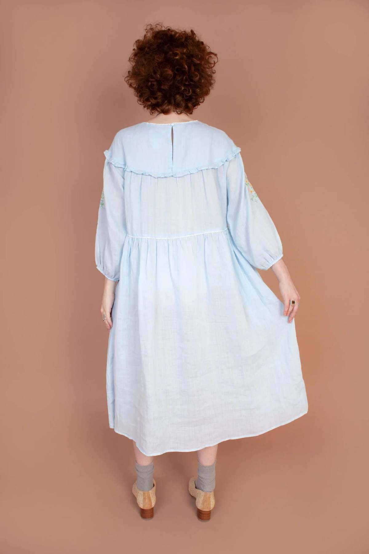 Meadows Camellia Linen Dress - Sky Blue | Garmentory