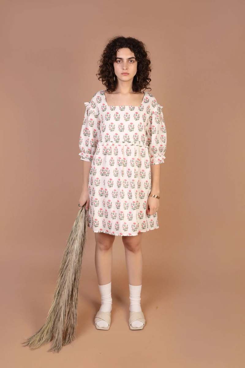 chinese dress ladies Archie Hand Block Printed Cotton Maxi Dress