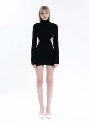 brown knit dress midi self-portrait - Brown Pointelle Knit Midi Dress main image 0