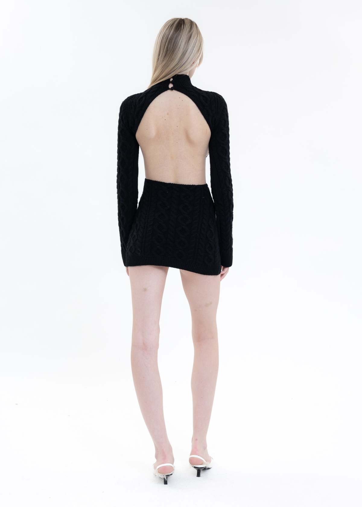 cable knit backless turtleneck dress Danielle Guizio - Black WeddingsTravelLifestyle's Bachelorette Collection on Sleeveless Dresses Contrasting ribbed knit accents Size:us:2