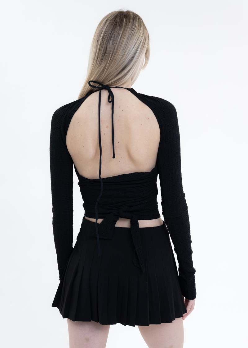 black wrap halter top