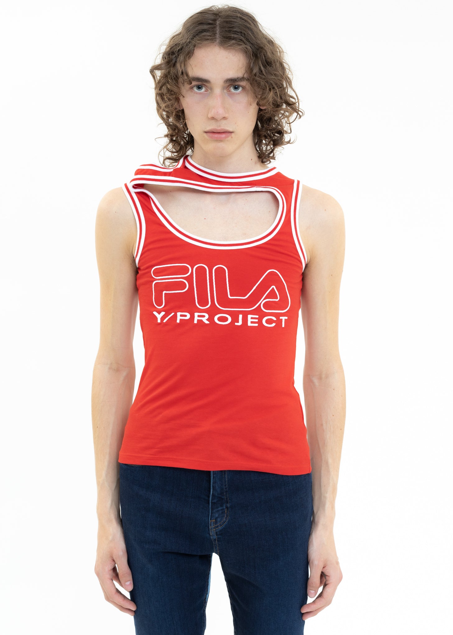 y/proje×FILA タンクトップ Y/PROJECT X FILA THREE COLLAR Tank Top - Red | Garmentory