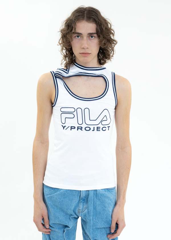 y/proje×FILA タンクトップ Y/PROJECT X FILA THREE COLLAR Tank Top - White | Garmentory