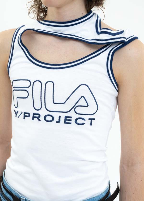 y/proje×FILA タンクトップ Y/PROJECT X FILA THREE COLLAR Tank Top - White | Garmentory