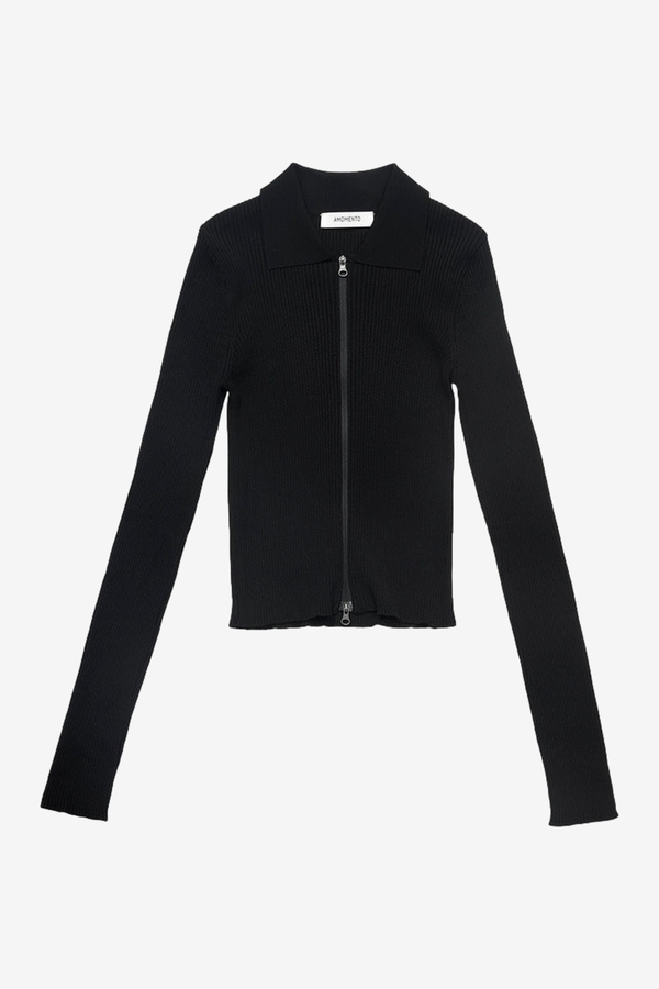 【AMOMENTO】RIB 2way zipup cardigan AMOMENTO Rib Two Way Zip-Up Cardigan - Black | Garmentory