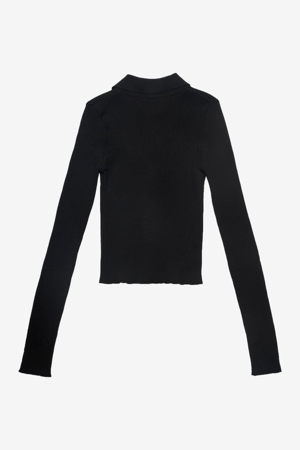 【AMOMENTO】RIB 2way zipup cardigan Rib Two Way Zip-Up Cardigan — Black – La Garçonne