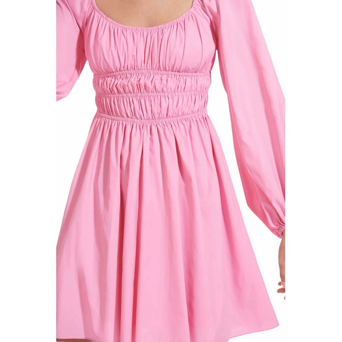 staud pink bow dress STAUD Bow Puff-Sleeve Mini Dress