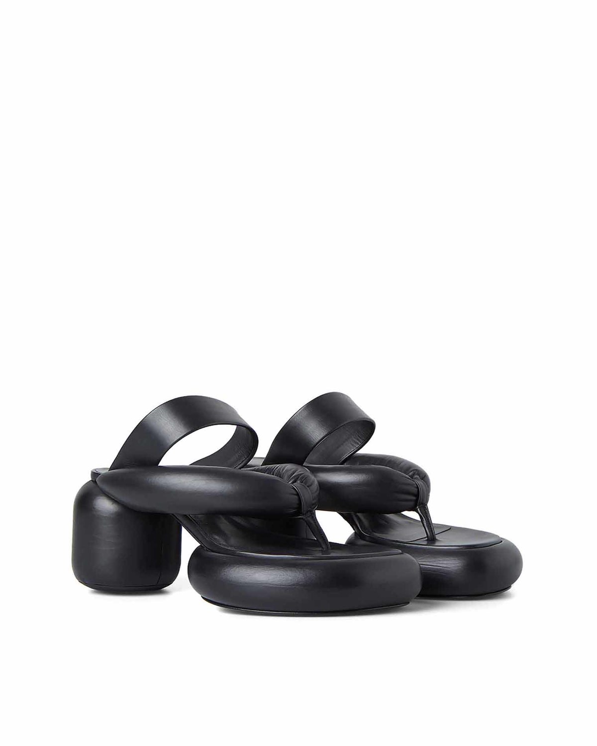 Jil Sander Block Heeled Leather Sandals - Black | Garmentory