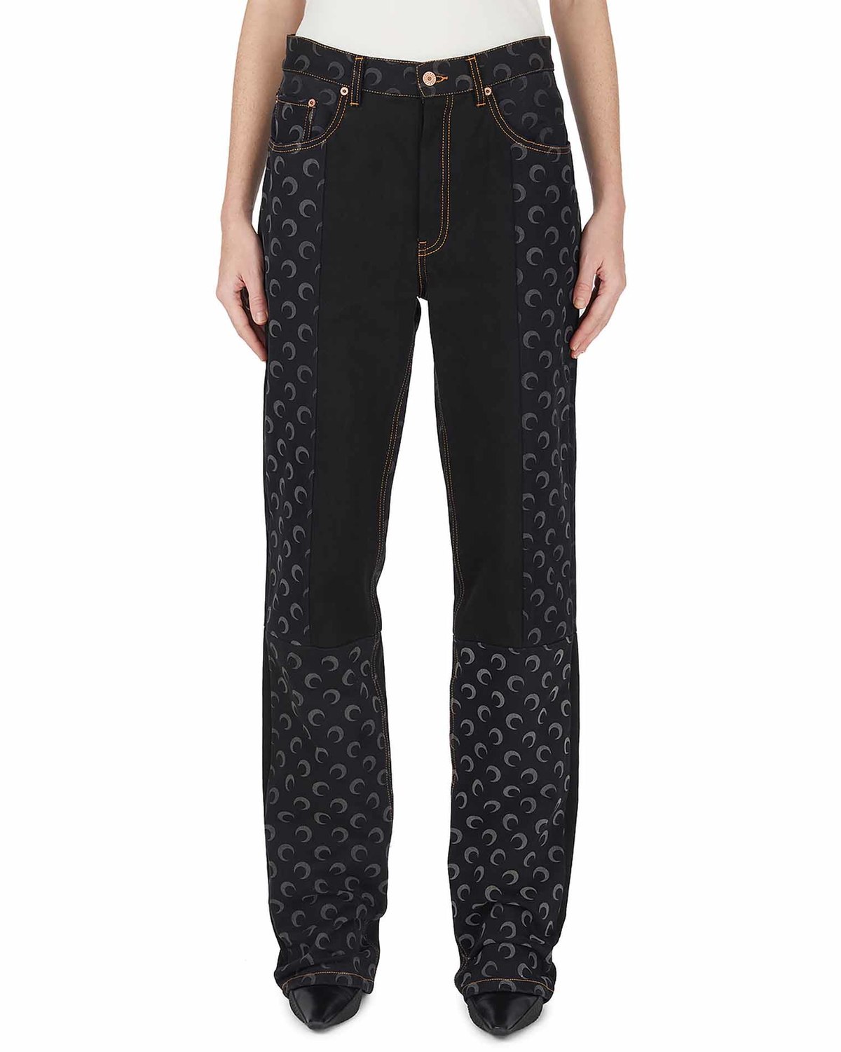 Marine Serre Panelled Regenerated High Rise Jeans - Black