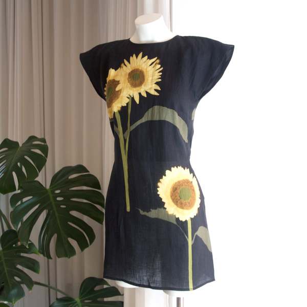 BERNADETTE Anne Short Linen Dress - Black/Sunflower | Garmentory BERNADETTE Anne Short Linen Dress - Black/Sunflower | Garmentory