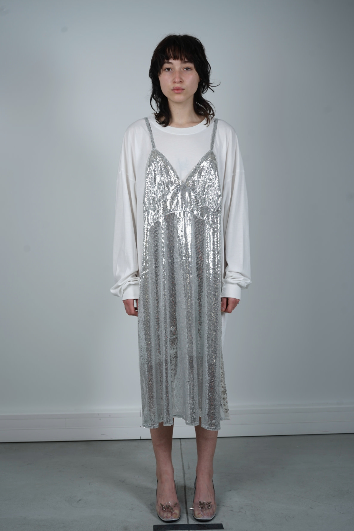 Vaquera◆Oversized Gray Slip Dress /XS/コットン/GRY/VAQ06T007 VAQUERA Oversized Gray Slip Dress Long Sleeve T Shirt With