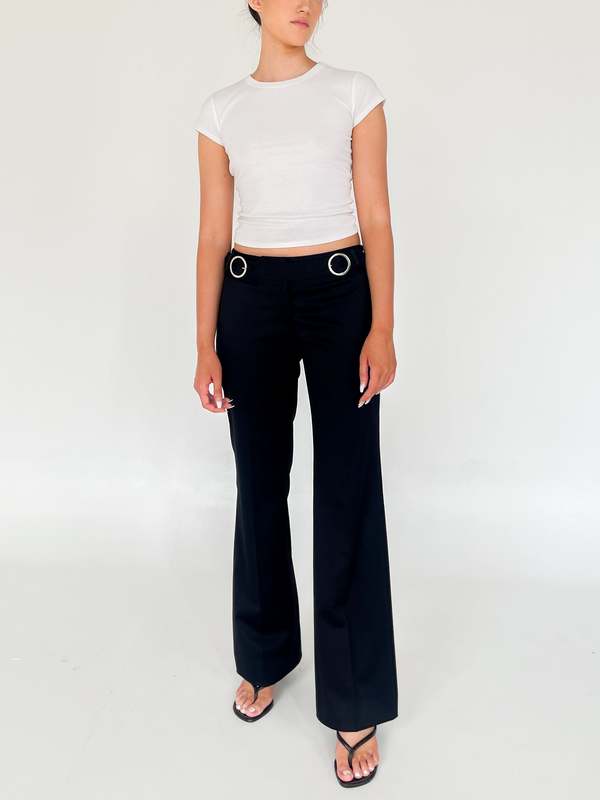 Silver Buckle Belted Trousers - Black 
