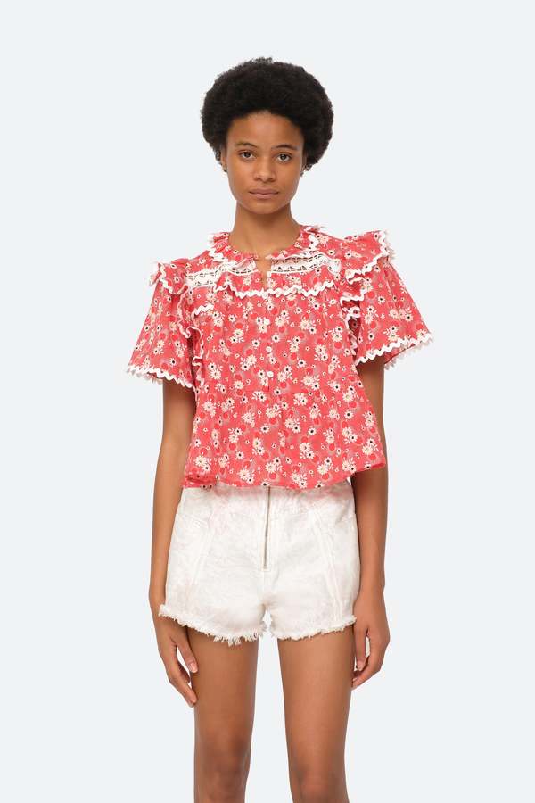 sea new york 花柄トップス Red Catrine Applique Long Sleeve Top | Sea New York