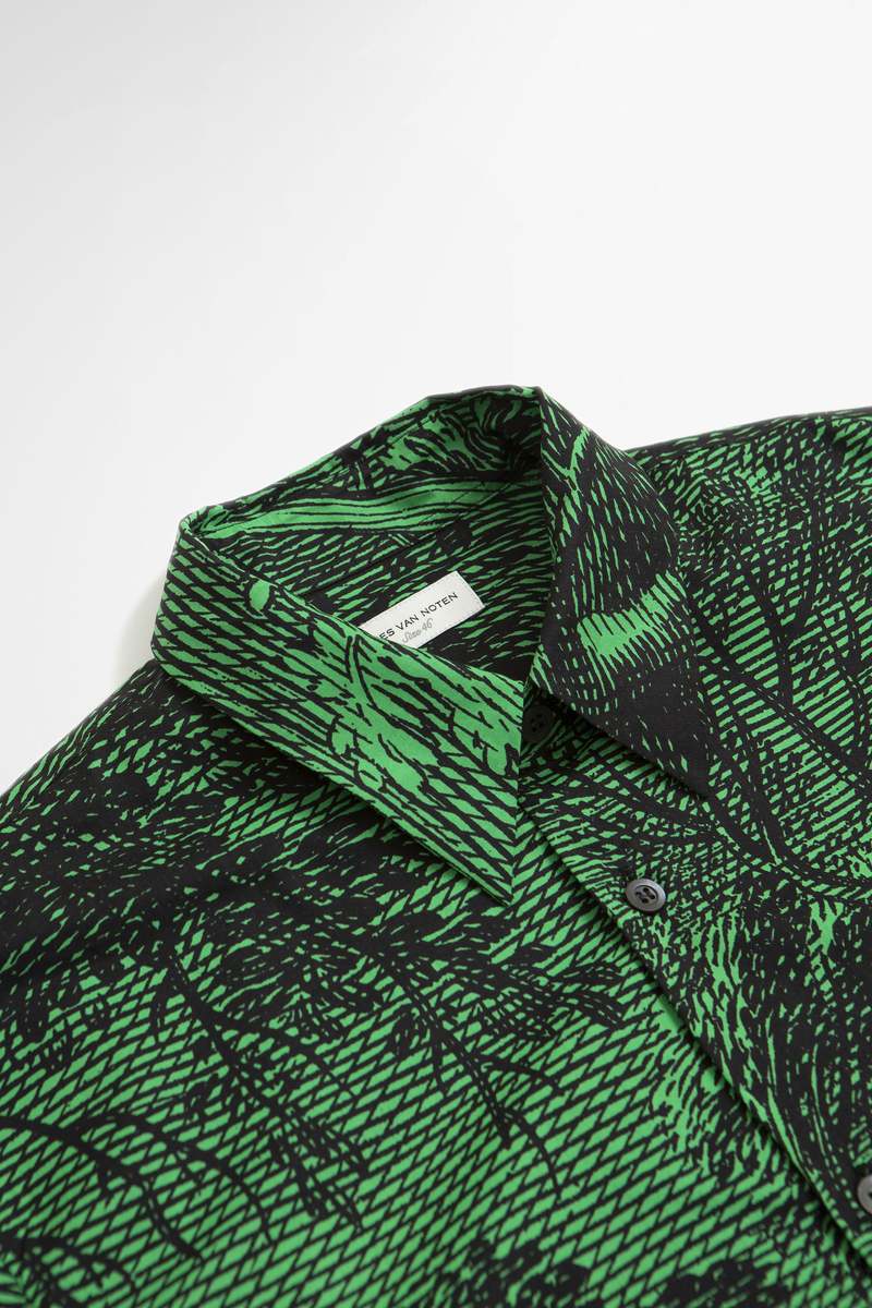Dries Van Noten Clasen Printed Cotton Shirt - Green | Garmentory
